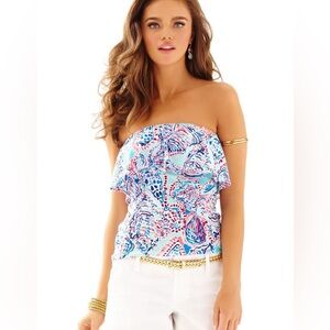 Lilly Pulitzer Shell Me About It Sea Shell Print Wiley Tube Top Teal XS